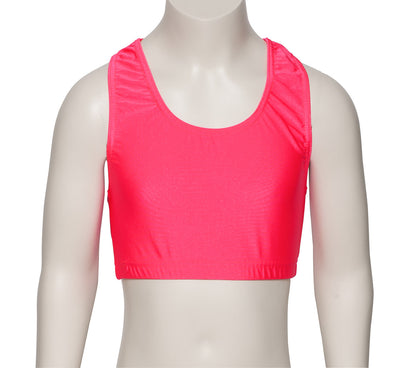 KCTN-5 Girls Shiny Nylon Lycra Racer Back Dance Fitness Gym Crop Top