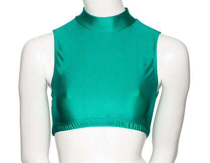 KCTN-7 Women's Shiny Nylon Lycra High Neck Dance Fitness Gym Crop Top