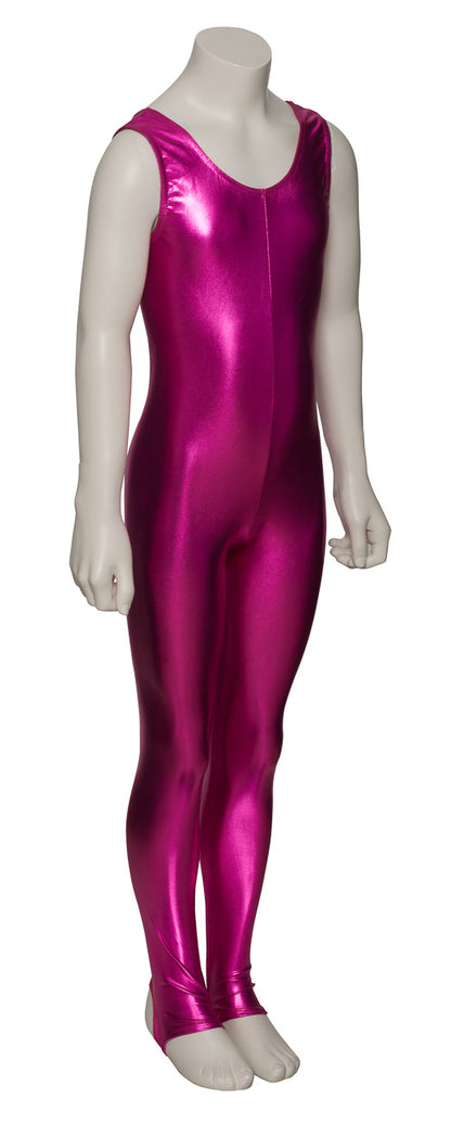 KDC012 Girls Shiny METALLIC All Colours Long Sleeve Stirrup Catsuit Unitard