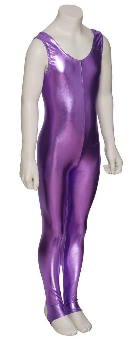 KDC012 Girls Shiny METALLIC All Colours Long Sleeve Stirrup Catsuit Unitard