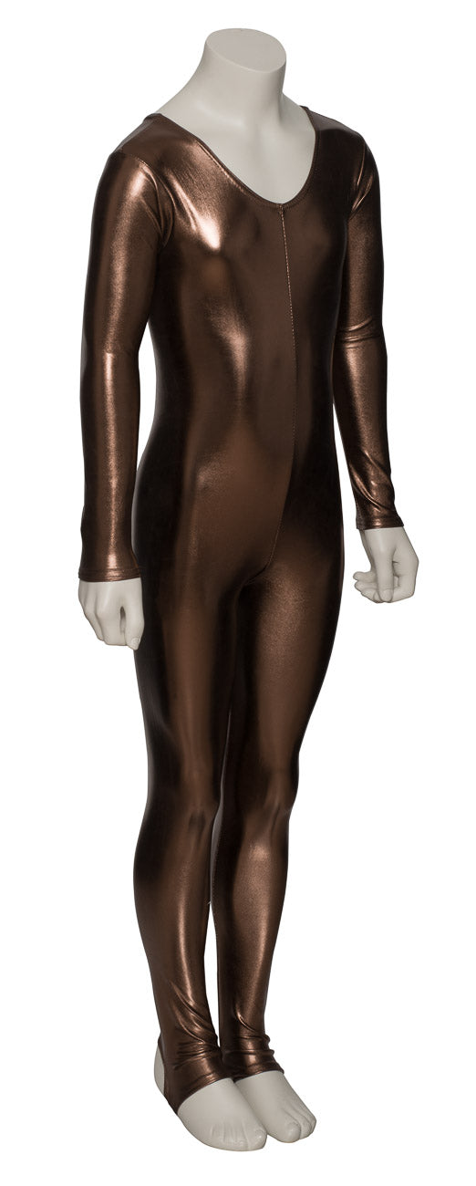 KDC012 Girls Shiny METALLIC All Colours Long Sleeve Stirrup Catsuit Unitard