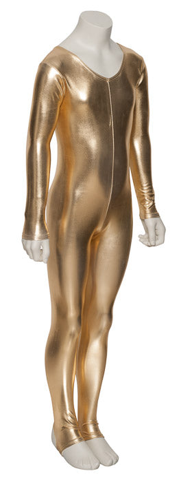 KDC012 Girls Shiny METALLIC All Colours Long Sleeve Stirrup Catsuit Unitard