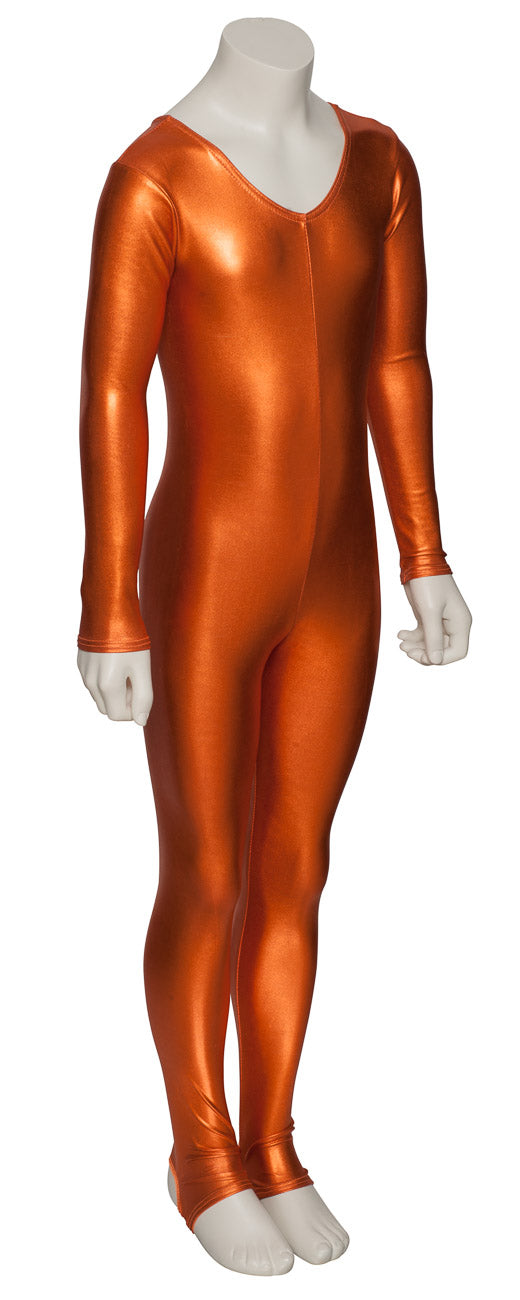 KDC012 Girls Shiny METALLIC All Colours Long Sleeve Stirrup Catsuit Unitard