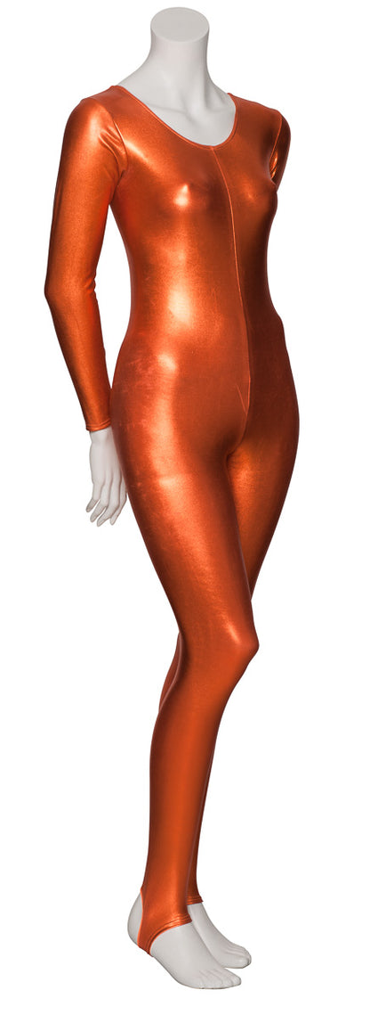 KDC012 Women's Shiny METALLIC All Colours Long Sleeve Stirrup Catsuit Unitard
