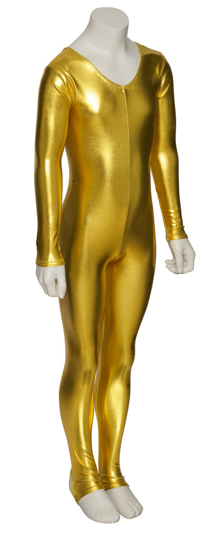 KDC012 Girls Shiny METALLIC All Colours Long Sleeve Stirrup Catsuit Unitard