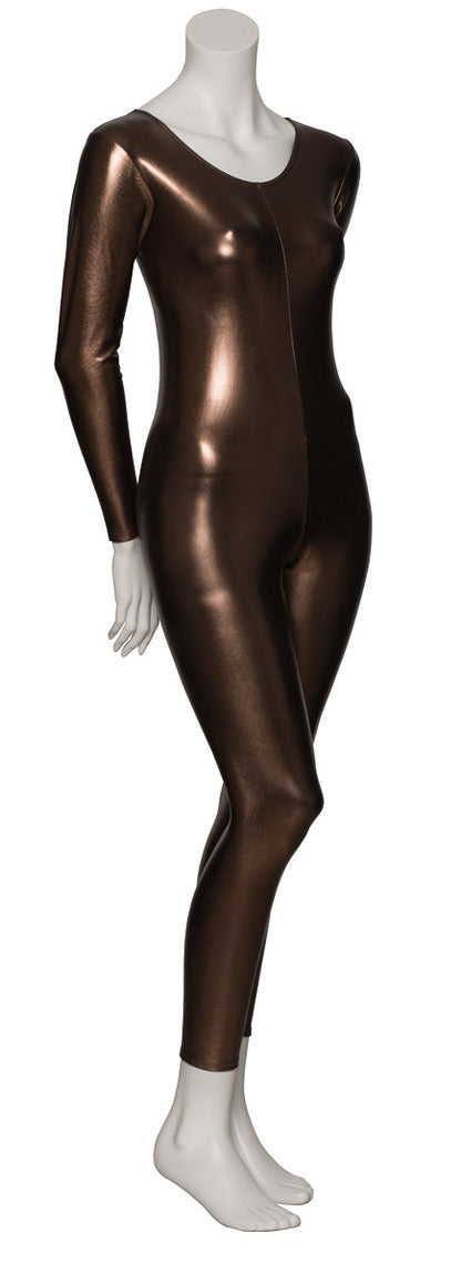 KDC017 Women's Silver Shiny METALLIC All Colours Long Sleeve Footless Catsuit Unitard