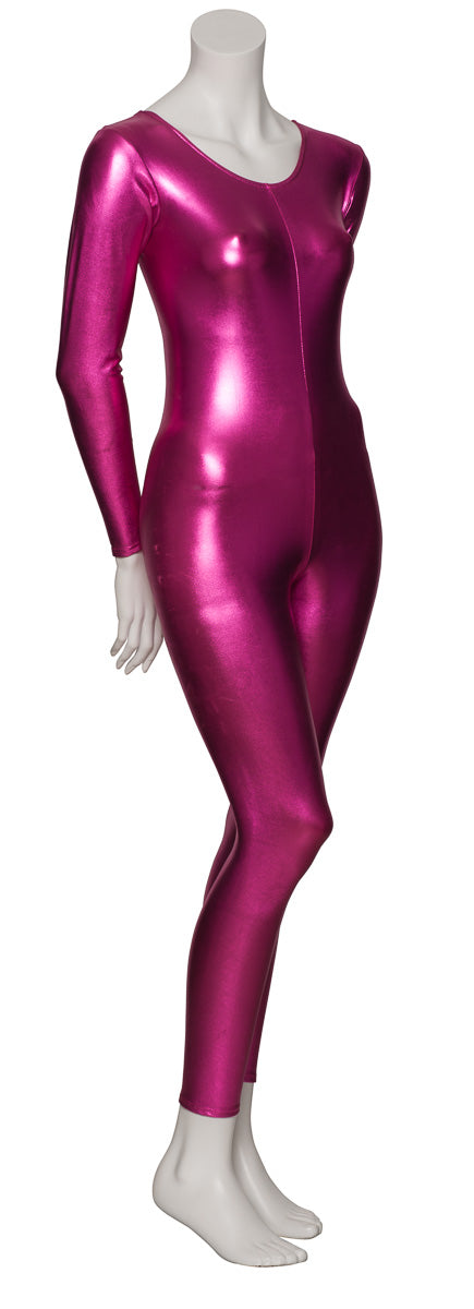 KDC017 Women's Silver Shiny METALLIC All Colours Long Sleeve Footless Catsuit Unitard