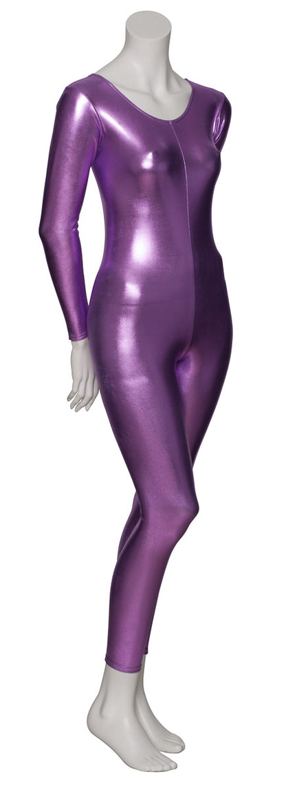 KDC017 Women's Silver Shiny METALLIC All Colours Long Sleeve Footless Catsuit Unitard
