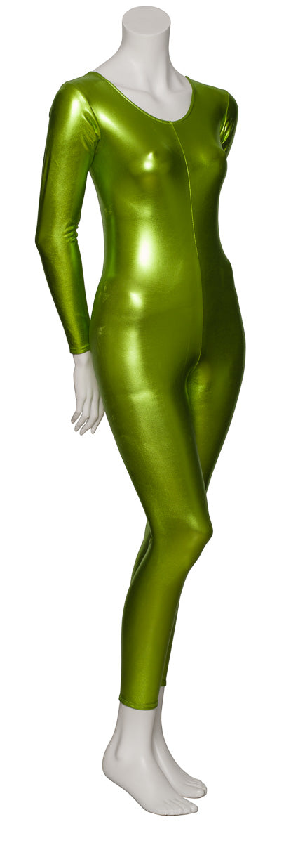 KDC017 Women's Silver Shiny METALLIC All Colours Long Sleeve Footless Catsuit Unitard