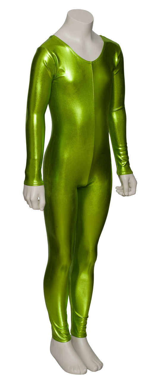 KDC012 Girls Shiny METALLIC All Colours Long Sleeve Stirrup Catsuit Unitard
