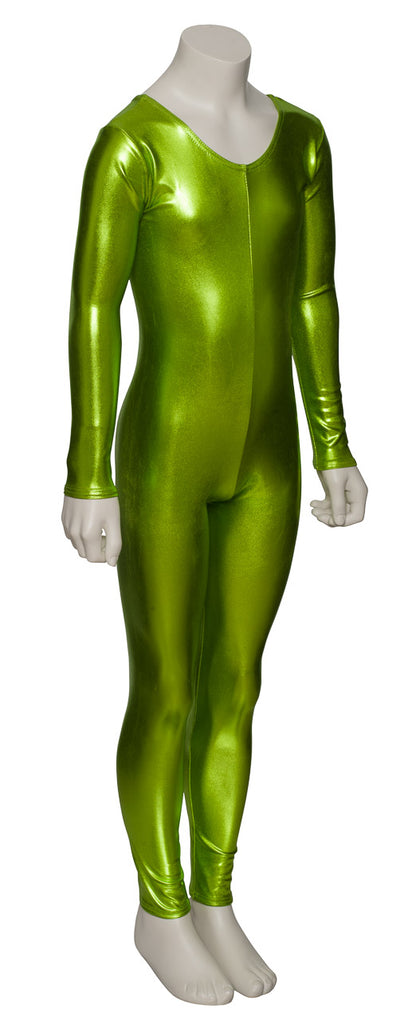 KDC012 Girls Shiny METALLIC All Colours Long Sleeve Stirrup Catsuit Unitard
