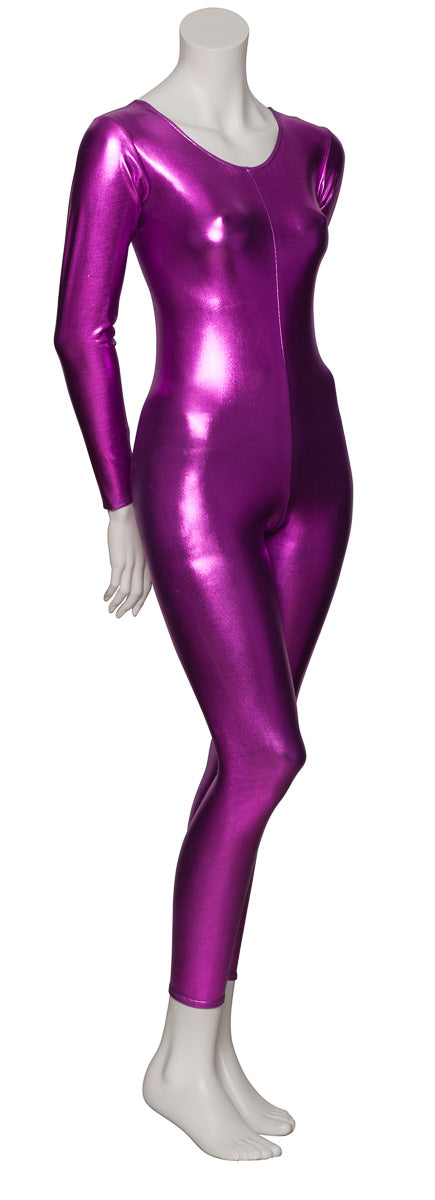 KDC017 Women's Silver Shiny METALLIC All Colours Long Sleeve Footless Catsuit Unitard
