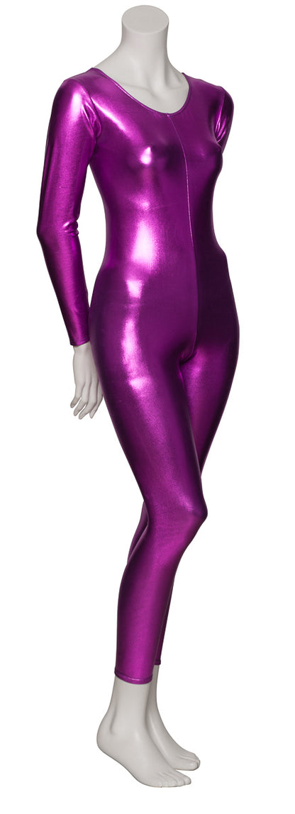 KDC017 Women's Silver Shiny METALLIC All Colours Long Sleeve Footless Catsuit Unitard