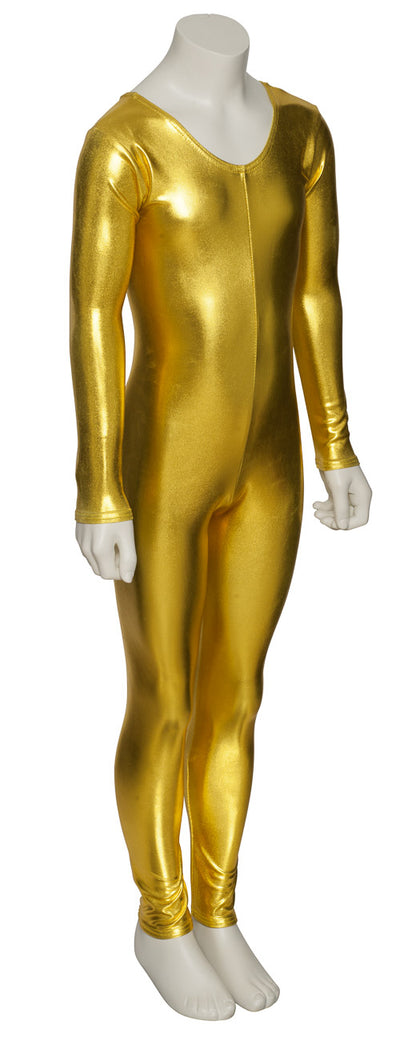 KDC012 Girls Shiny METALLIC All Colours Long Sleeve Stirrup Catsuit Unitard