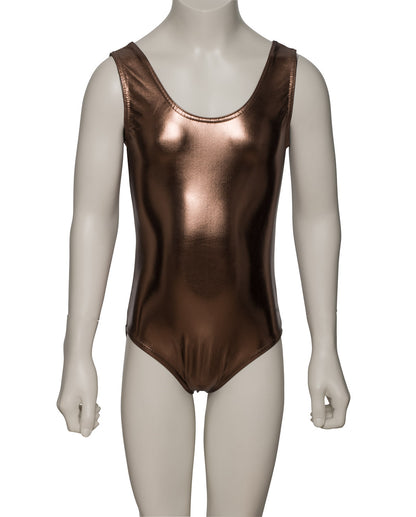 KDC026 Girls Shiny METALLIC Sleeveless Plain Front Leotard