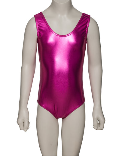 KDC026 Girls Shiny METALLIC Sleeveless Plain Front Leotard