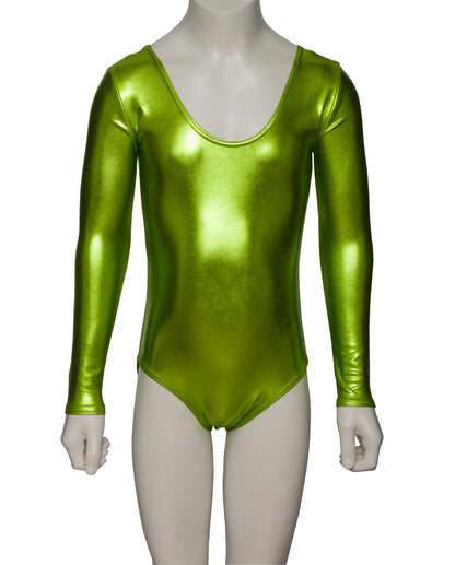 KDC029 Girls Shiny METALLIC All Colours Long Sleeve Leotard