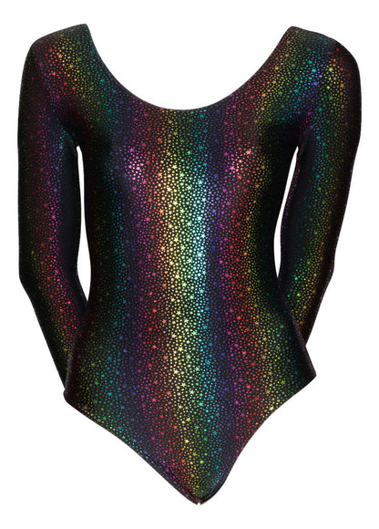 KDC029 All Colours STAR PRINT Womens Girls Lycra Long Sleeve Dance Leotard