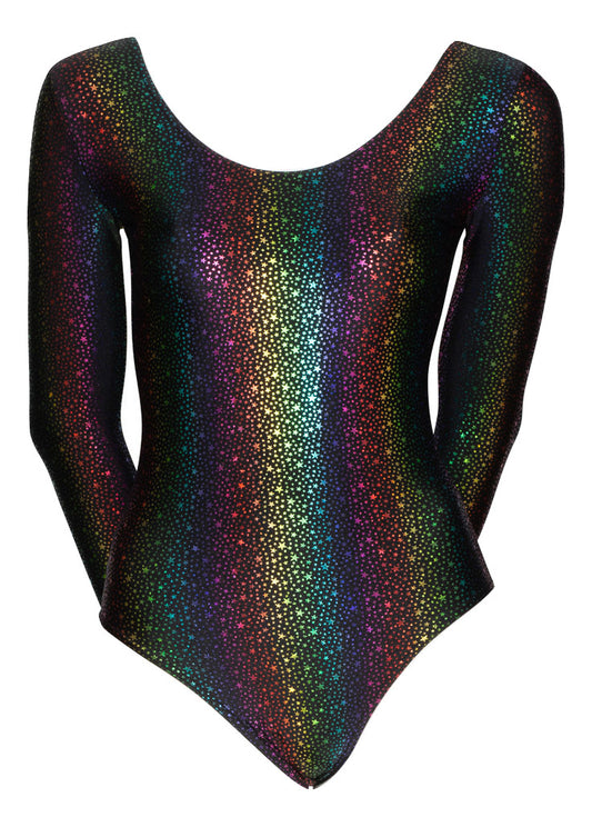 KDC029 All Colours STAR PRINT Womens Girls Lycra Long Sleeve Dance Leotard