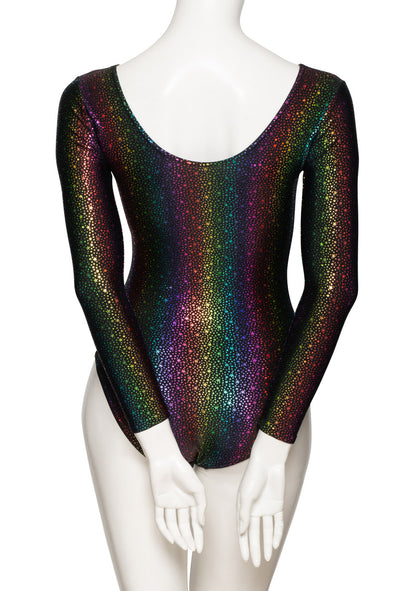 KDC029 All Colours STAR PRINT Womens Girls Lycra Long Sleeve Dance Leotard