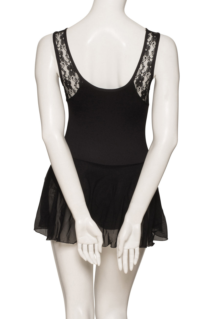 KDF05 Women's Girls Black Matt Lycra Tactel Body Sleeveless Dress With Lace and Mesh