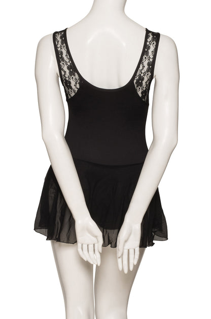 KDF05 Women's Girls Black Matt Lycra Tactel Body Sleeveless Dress With Lace and Mesh