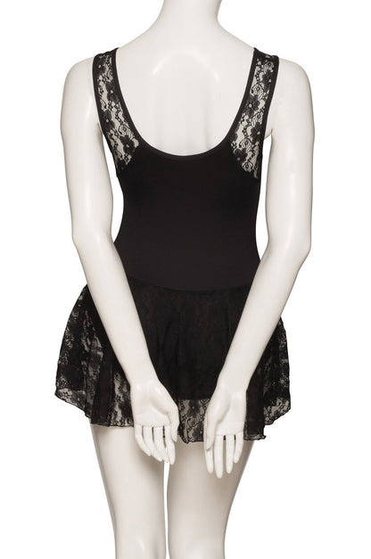KDFF05 Women's Girls Black Matt Lycra Tactel Body Sleeveless Dress With Lace