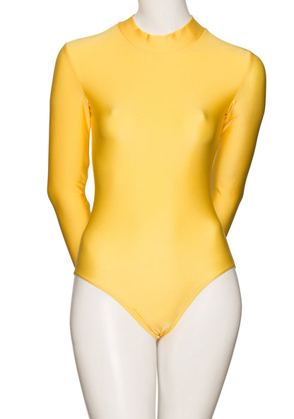 KDGN019 Women's All Colours Nylon Lycra HIGH NECK Long Sleeve Plain Dance Gymnastics Leotard