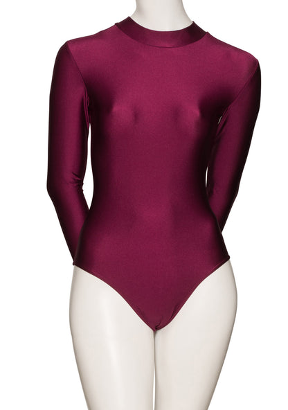 KDGN019 Women's All Colours Nylon Lycra HIGH NECK Long Sleeve Plain Dance Gymnastics Leotard
