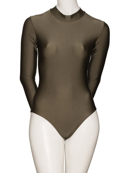 KDGN019 Women's All Colours Nylon Lycra HIGH NECK Long Sleeve Plain Dance Gymnastics Leotard