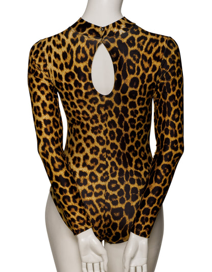 KDGN019 All Colours ANIMAL PRINT Women's Girls Lycra High Neck Long Sleeve Dance Leotard