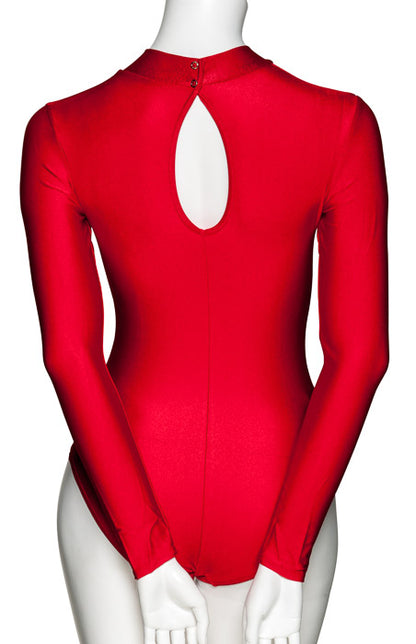 KDGN019 Women's All Colours Nylon Lycra HIGH NECK Long Sleeve Plain Dance Gymnastics Leotard