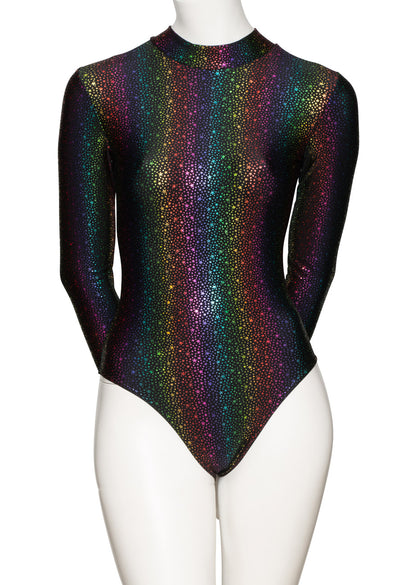 KDGN019 All Colours STAR Women's Girls Shiny Long Sleeve High Neck Leotard