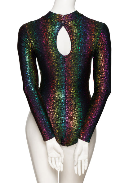 KDGN019 All Colours STAR Women's Girls Shiny Long Sleeve High Neck Leotard