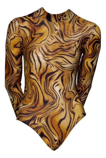 KDGN019 All Colours ANIMAL PRINT Women's Girls Lycra High Neck Long Sleeve Dance Leotard