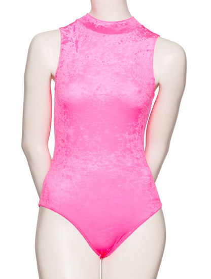 KDGV017 Women's All Colours Velour Crushed Velvet HIGH NECK Sleeveless Dance Leotard