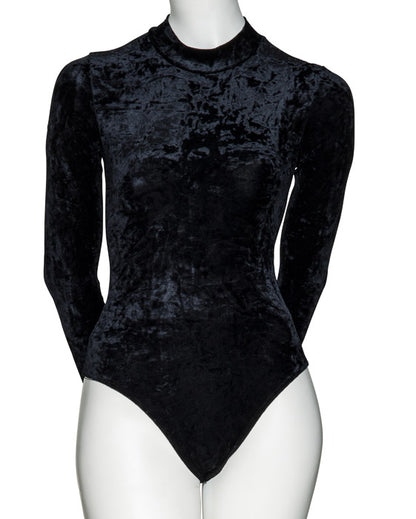 KDGV018 Women's All Colours Velour Crushed Velvet HIGH NECK Long Sleeve Dance Leotard