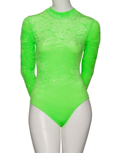 KDGV018 Women's All Colours Velour Crushed Velvet HIGH NECK Long Sleeve Dance Leotard