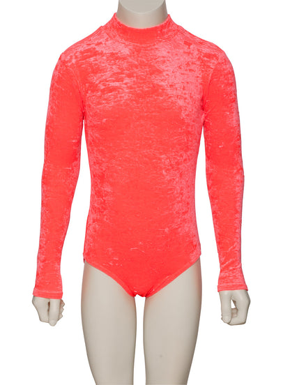 KDGV018 Girls All Colours Velour Crushed Velvet HIGH NECK Long Sleeve Dance Leotard