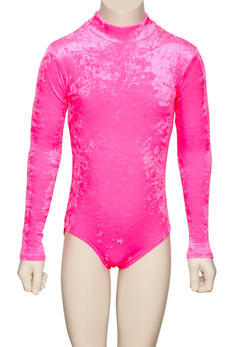 KDGV018 Girls All Colours Velour Crushed Velvet HIGH NECK Long Sleeve Dance Leotard