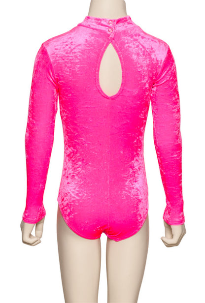 KDGV018 Girls All Colours Velour Crushed Velvet HIGH NECK Long Sleeve Dance Leotard