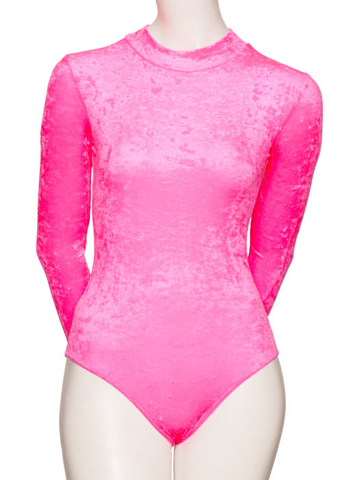 KDGV018 Women's All Colours Velour Crushed Velvet HIGH NECK Long Sleeve Dance Leotard