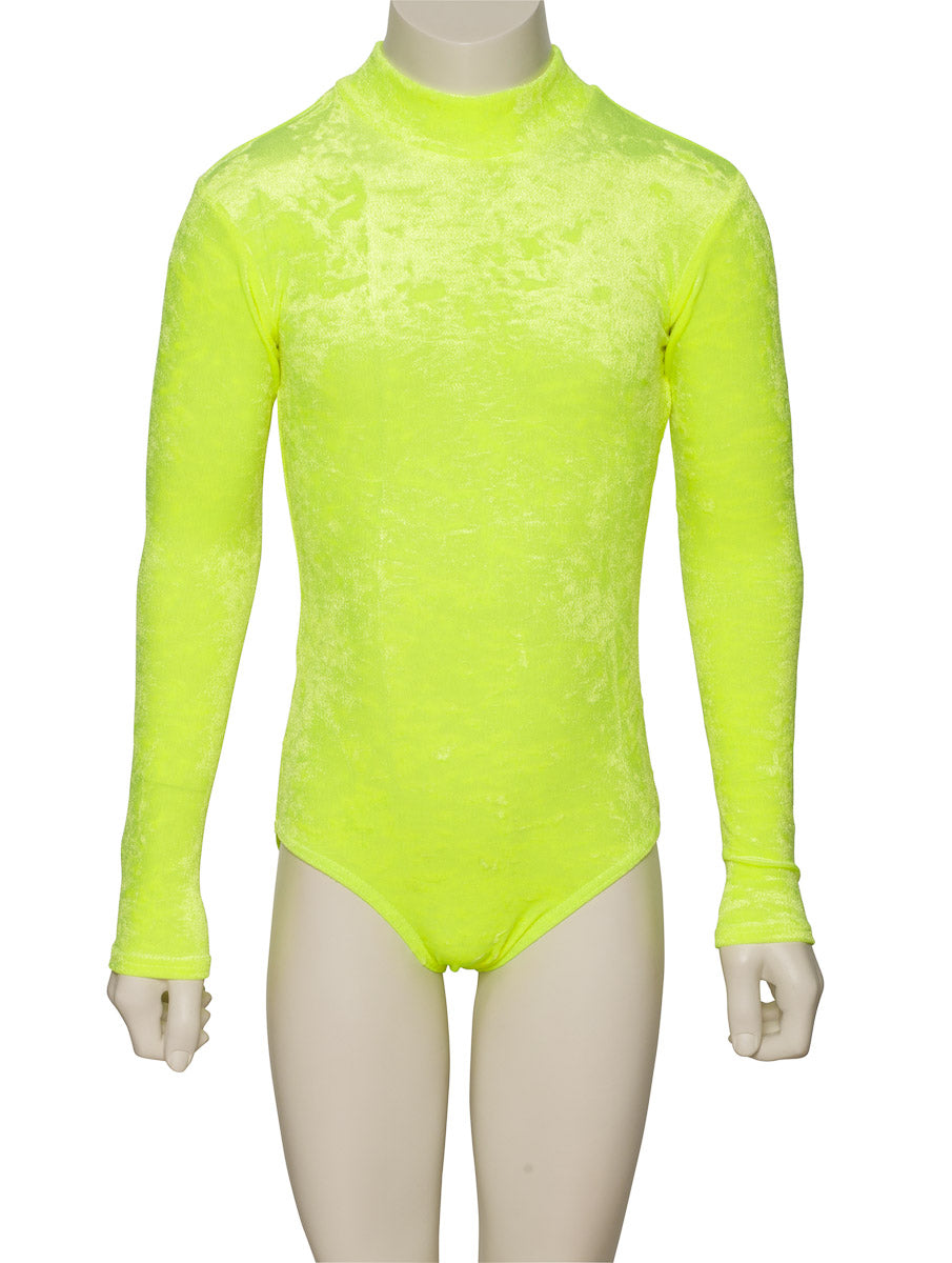 KDGV018 Girls All Colours Velour Crushed Velvet HIGH NECK Long Sleeve Dance Leotard