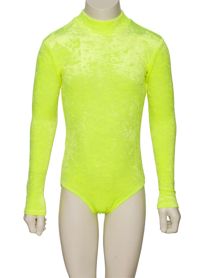 KDGV018 Girls All Colours Velour Crushed Velvet HIGH NECK Long Sleeve Dance Leotard