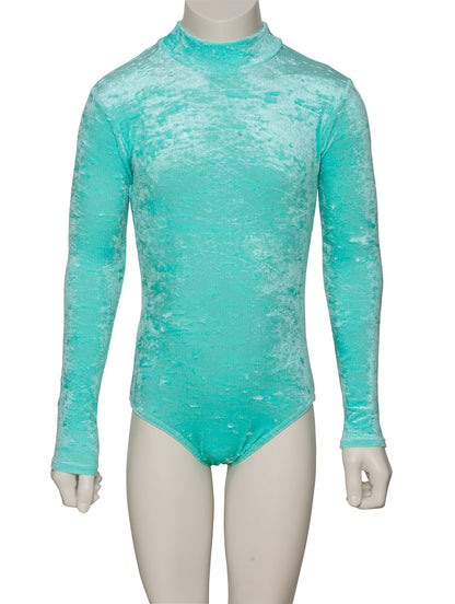 KDGV018 Girls All Colours Velour Crushed Velvet HIGH NECK Long Sleeve Dance Leotard