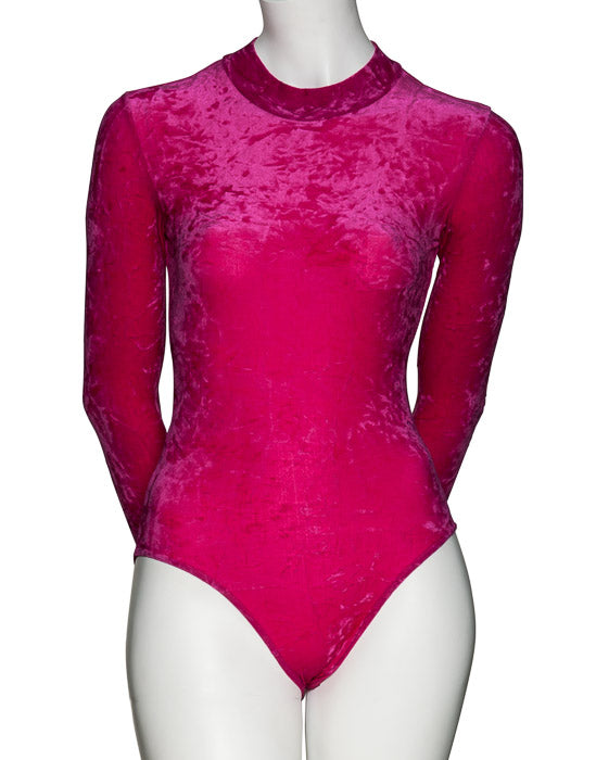 KDGV018 Women's All Colours Velour Crushed Velvet HIGH NECK Long Sleeve Dance Leotard
