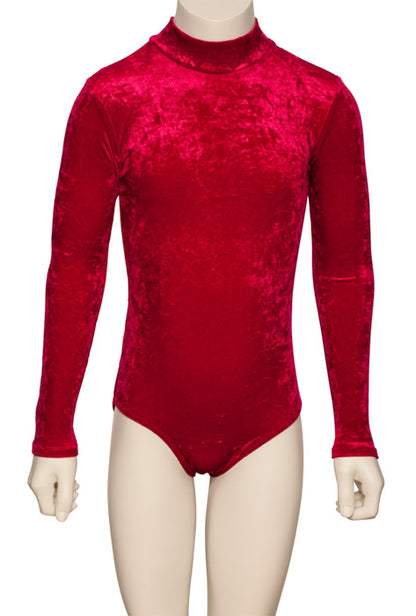 KDGV018 Girls All Colours Velour Crushed Velvet HIGH NECK Long Sleeve Dance Leotard