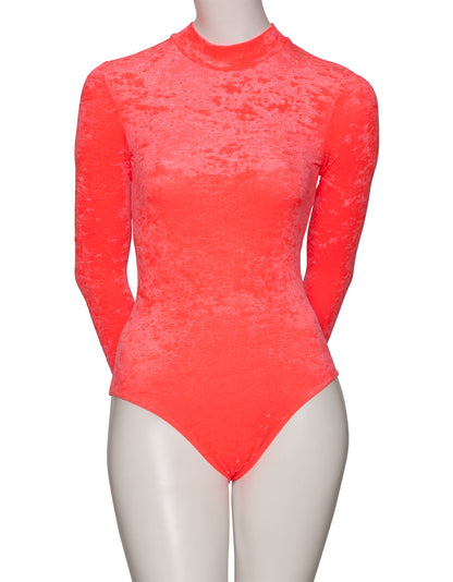 KDGV018 Women's All Colours Velour Crushed Velvet HIGH NECK Long Sleeve Dance Leotard