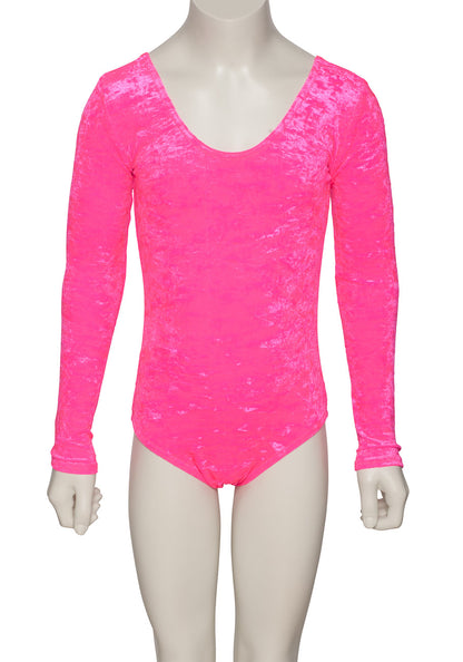 KDGV049 Girls All Colours Velour Crushed Velvet Long Sleeve Dance Leotard