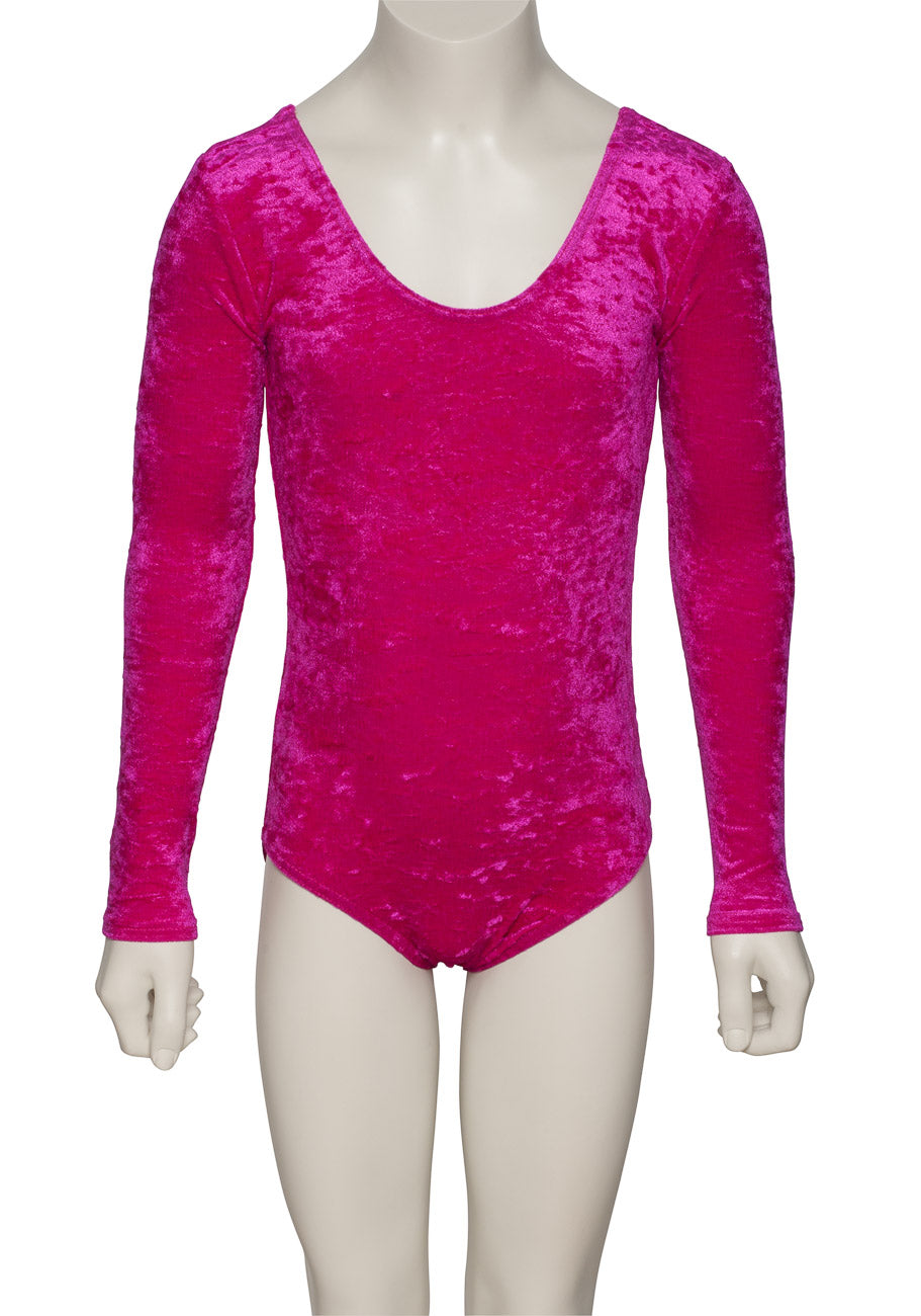 KDGV049 Girls All Colours Velour Crushed Velvet Long Sleeve Dance Leotard